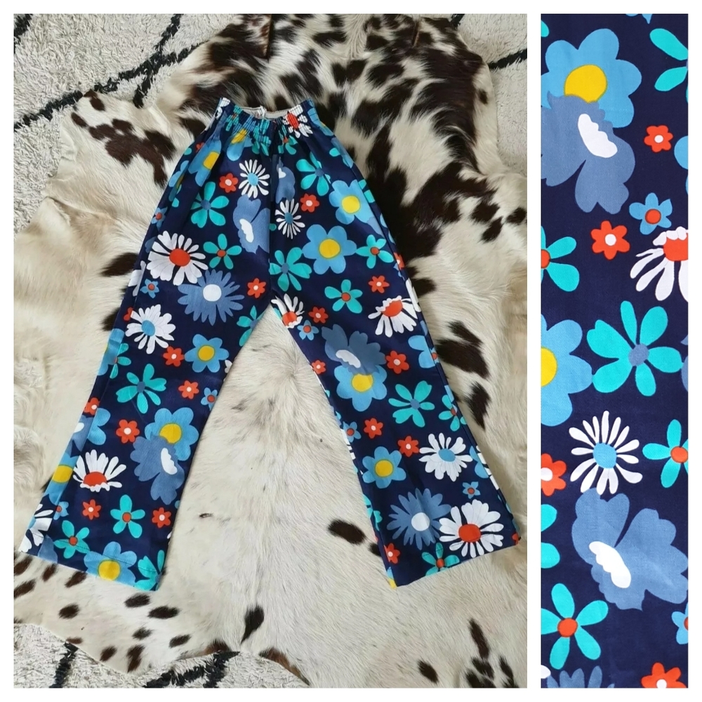 VTG 1960s DEADSTOCK Floral Flower Power Cotton Flares Pants Approx. 5-6 Years - Picture 4 of 12